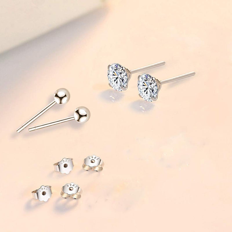 GULICX 3 Pairs Sterling Silver Small Hoop Stud Earrings Cubic Zirconia Cuff Earrings, Tiny Cartilage Huggie Hoop Sleeper Earrings Ball Earrings Piercing Jewellery for Women - Image 5